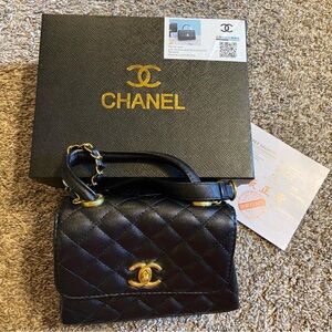 CC Fashion Black Quilted Bag with Gold Details